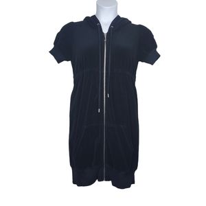 Juicy Couture Womens Black Front Zip Velvet Velour Hooded Dress Size L